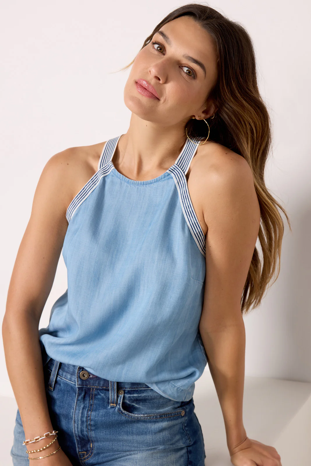 Denim Stripe Trim Tank - Image 5