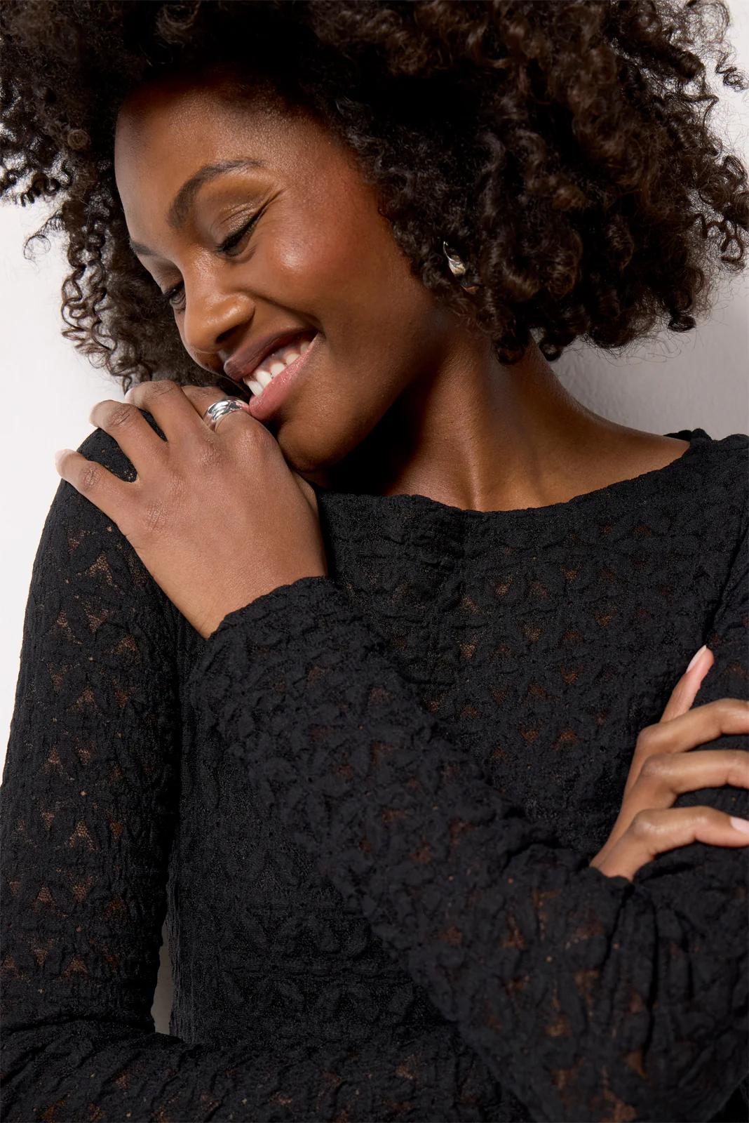 Long Sleeve Textured Boatneck Top - Image 2