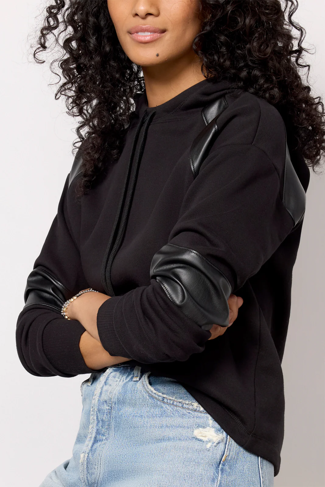 Nickie Faux Leather Hoodie - Image 3