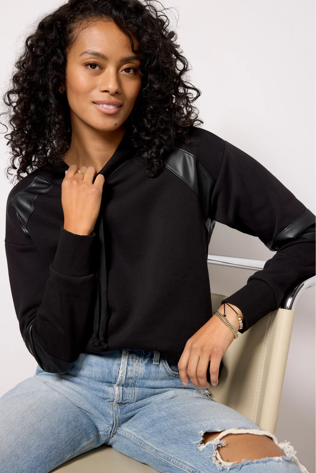 Nickie Faux Leather Hoodie - Image 6