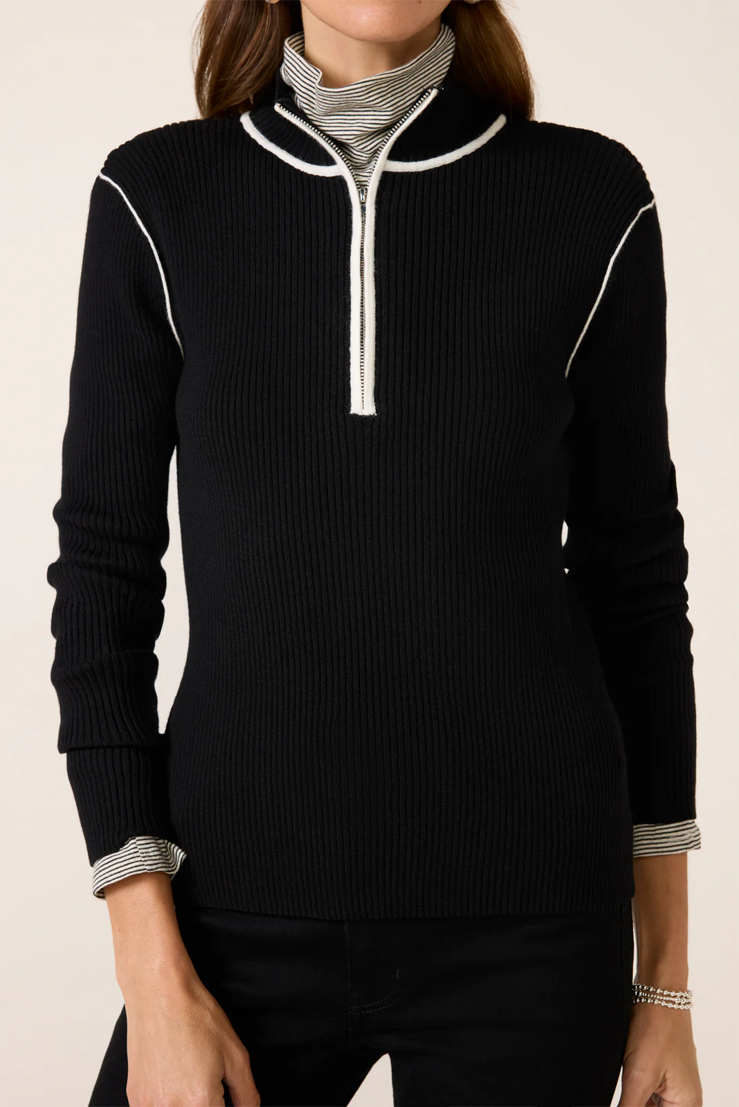Sporty Rib Zip Up Sweater - Image 3