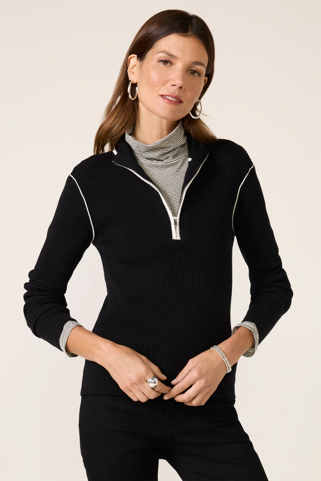 Sporty Rib Zip Up Sweater - Image 5