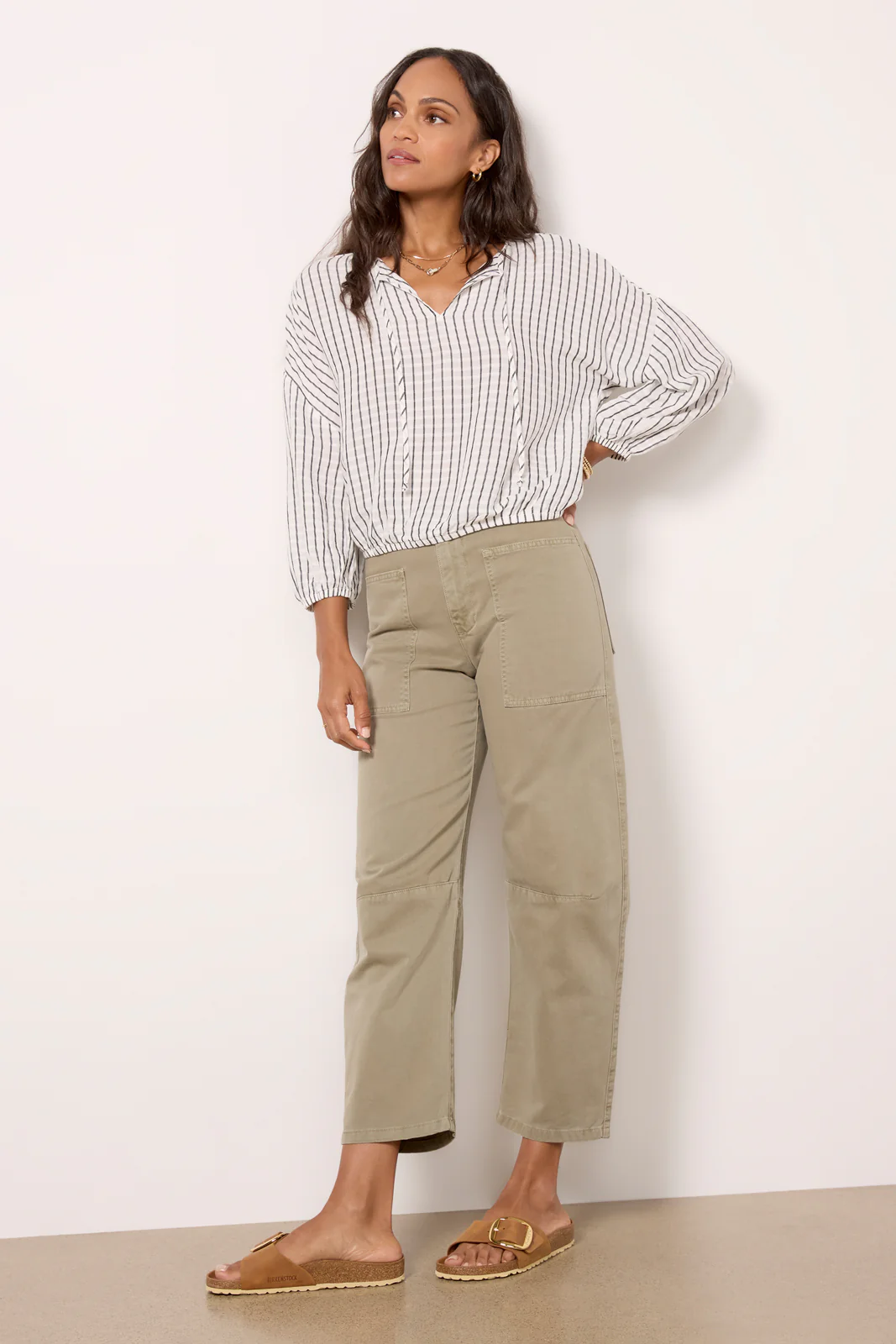 Stripe V Neck Blouse - Image 3