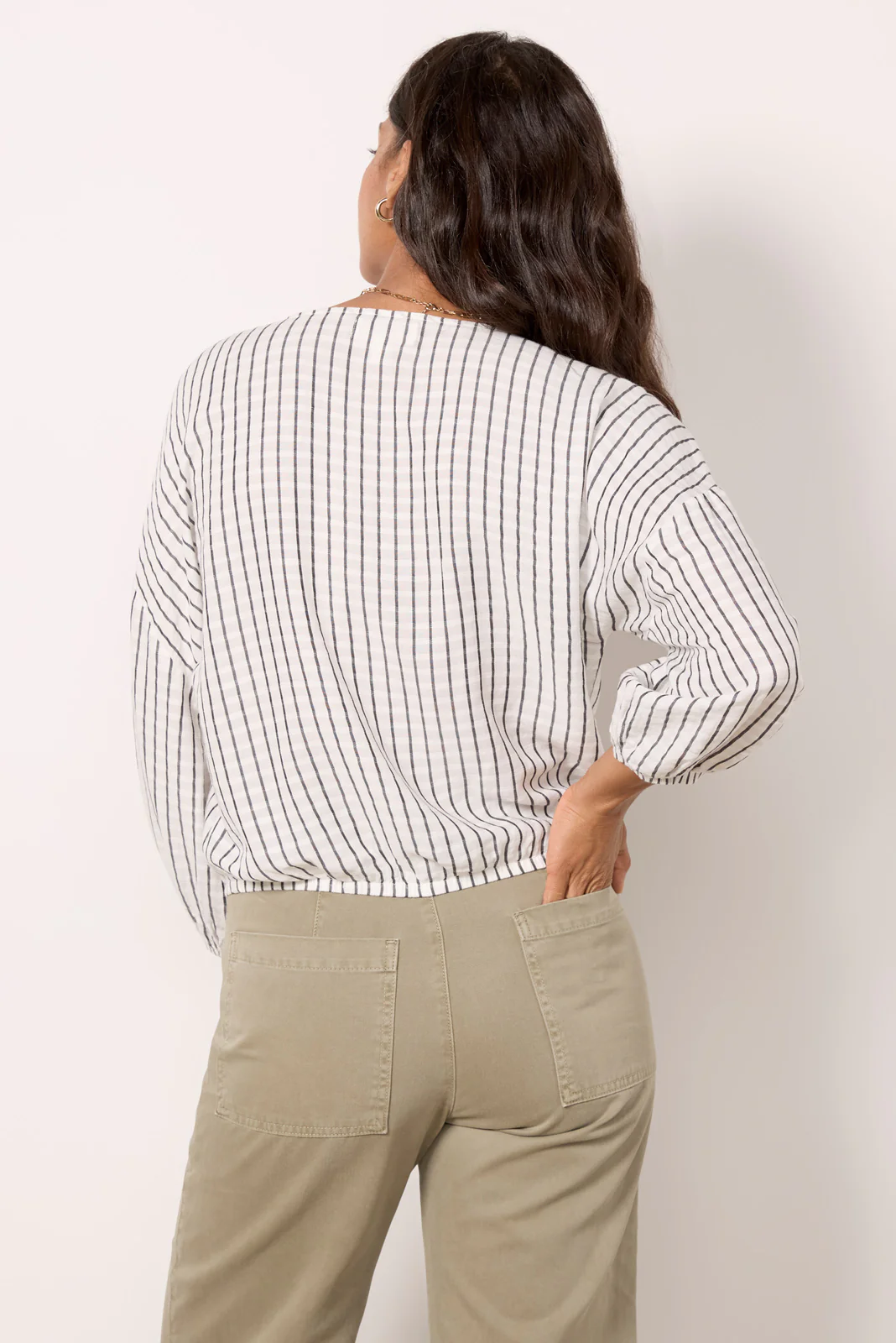 Stripe V Neck Blouse - Image 4