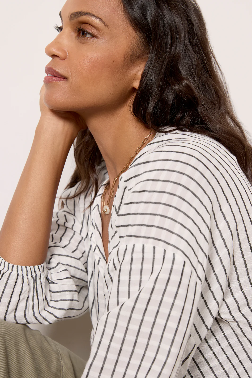 Stripe V Neck Blouse - Image 5